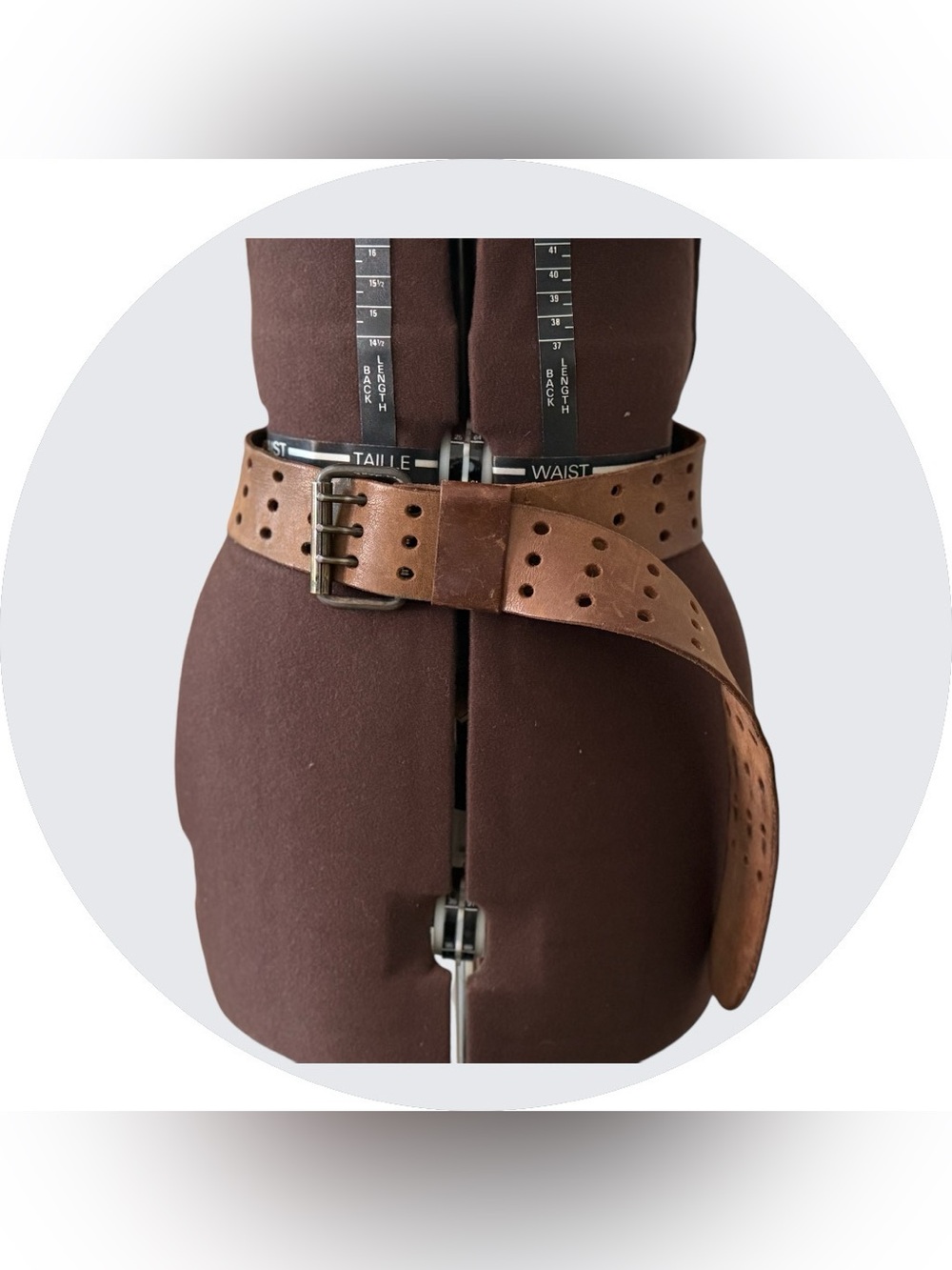 Men’s vintage Wide Brown Leather Belt with Triple-Prong Buckle